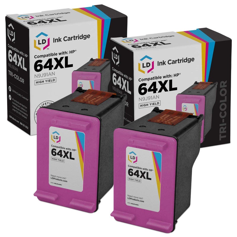 LD Products HP 64XL Remanufactured Replacement HP 64 XL Ink Cartridges for Printers Compatible with Envy 6220 6232 6252 6255 7120 7130 7132 7155 7164 7800 7820 7858 7864 (Tri Color, 2-Pack) - Image 1